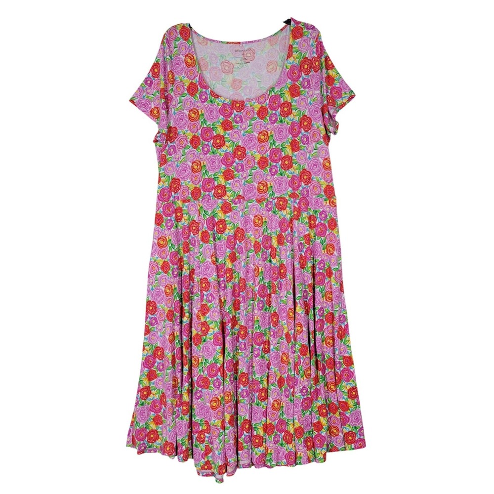 Posh Peanut Midi Dress Womens 3XL Pink Floral Bamboo Viscose Short Sleeve Pocket